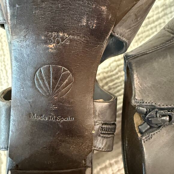 Coclico Platform Wood Heels Size 36.5 Dark Gray Blue Leather Cut Out Open Toe - Picture 13 of 15